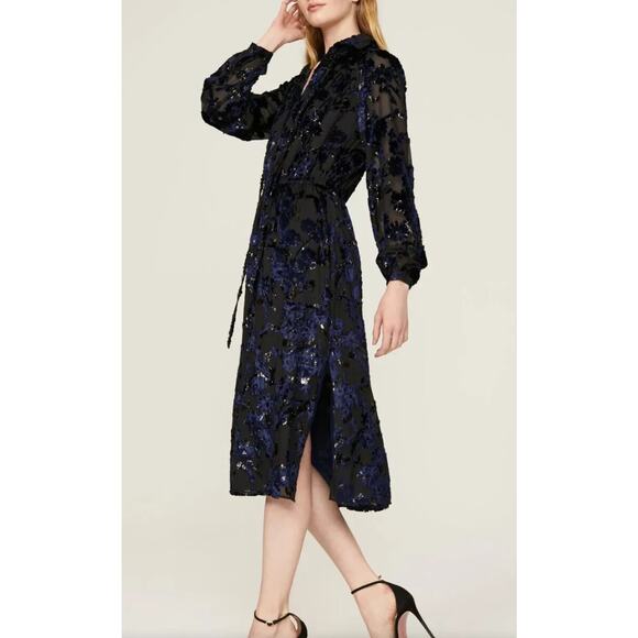 Adam Lippes Collective RTR Velvet Embroidered Black Navy Midi Dress Sz 6 Floral - Picture 3 of 13